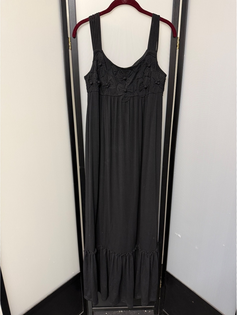 Vintage 90s Y2K ICE Black Whimsigoth Maxi Dress - Rosette Bodice size 6